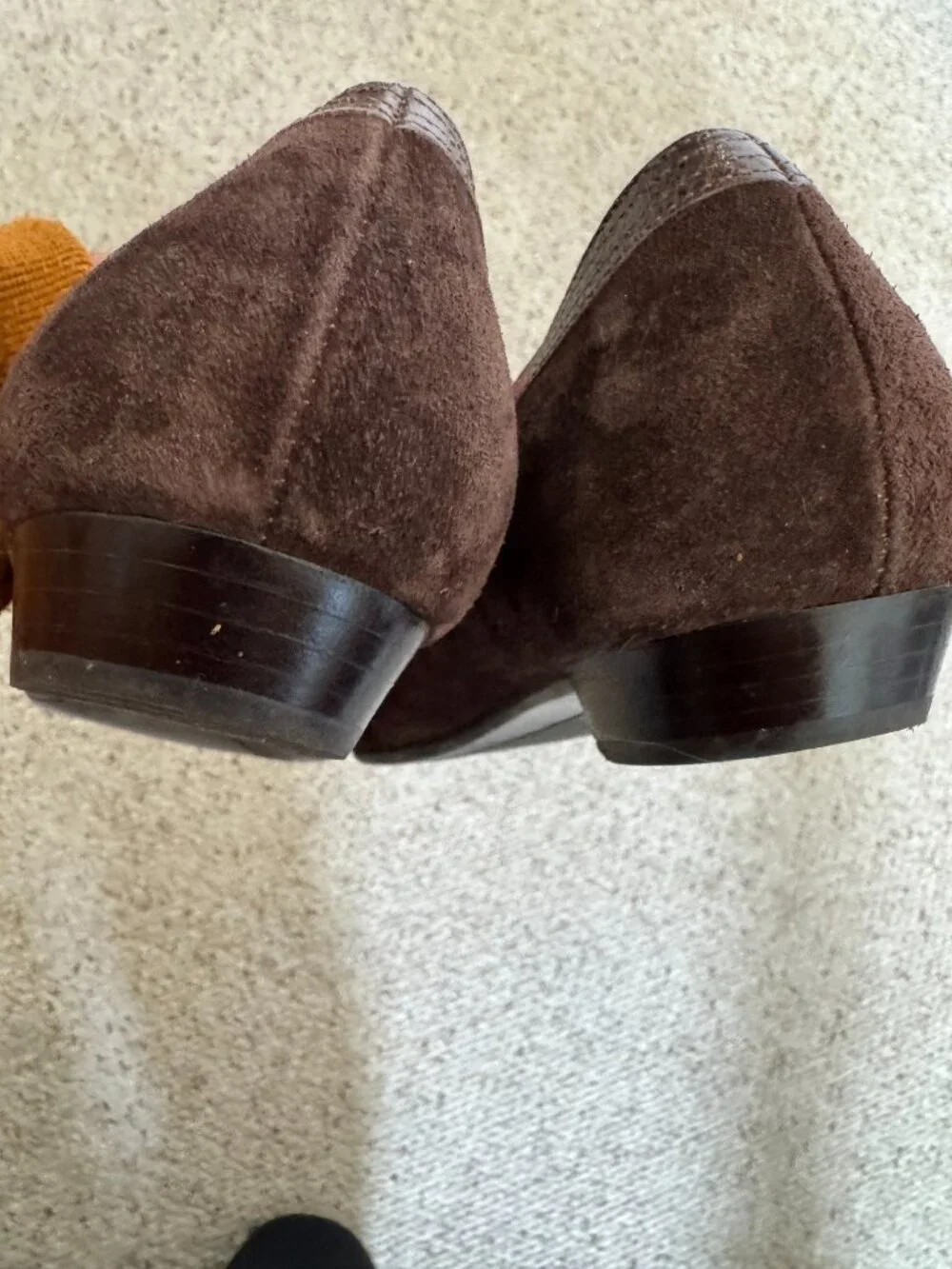 Talbots chocolate suede ballet low heel Sz 9.5 shoes with chain vamp